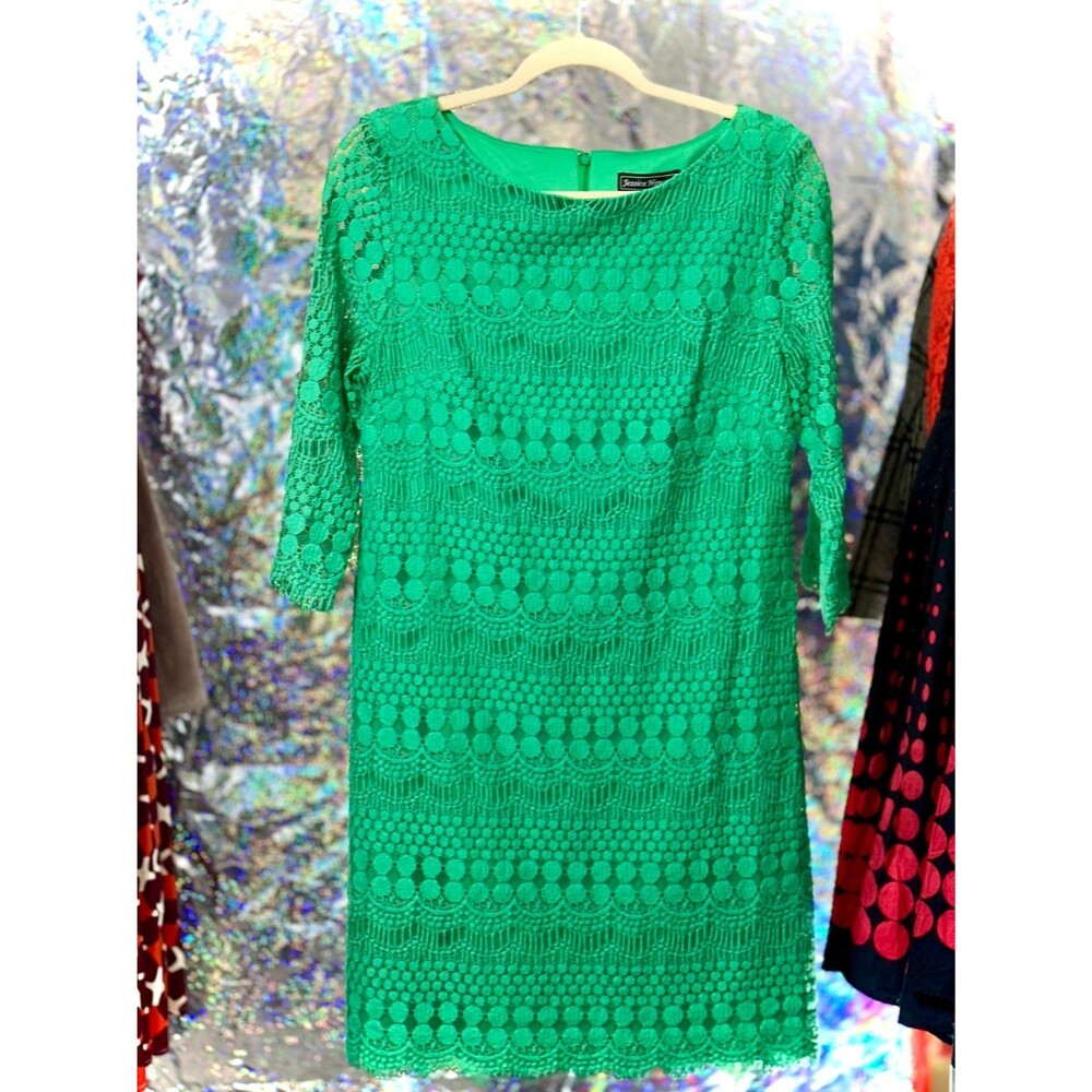 Jessica Howard Lace Shift Dress 3/4 Sleeve Retro Cocktail Party Size 10 Lined